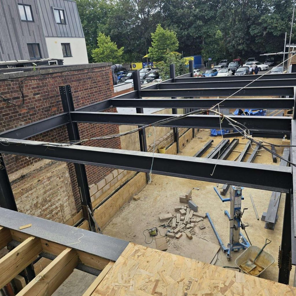 commercial steel frame above